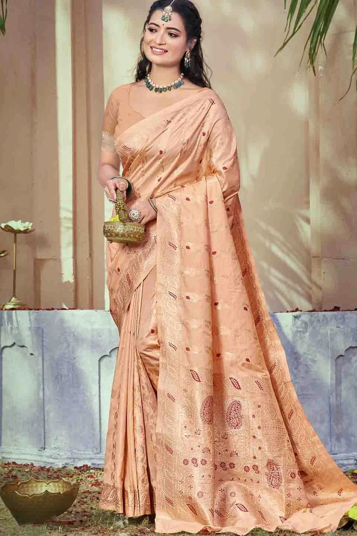 Peach Colour Woven Work Silk Traditional Saree SD1103471