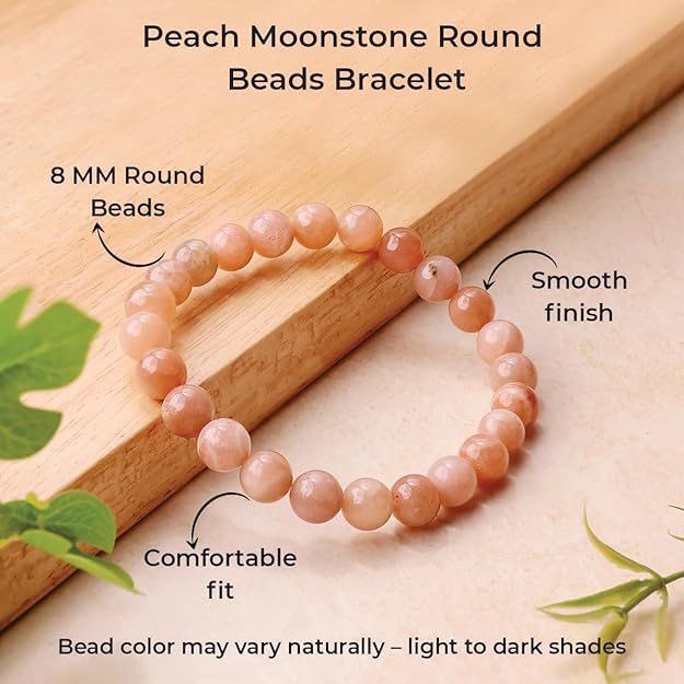 Peach Moonstone 8mm Round Beads Bracelet – Natural Calm & Feminine Energy Crystal Bracelet