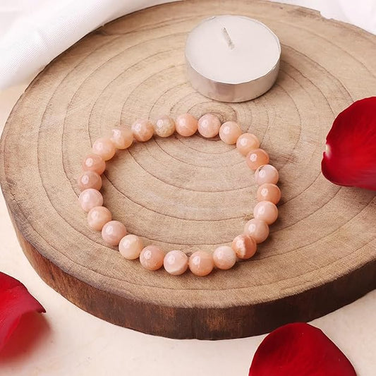 Peach Moonstone 8mm Round Beads Bracelet – Natural Calm & Feminine Energy Crystal Bracelet
