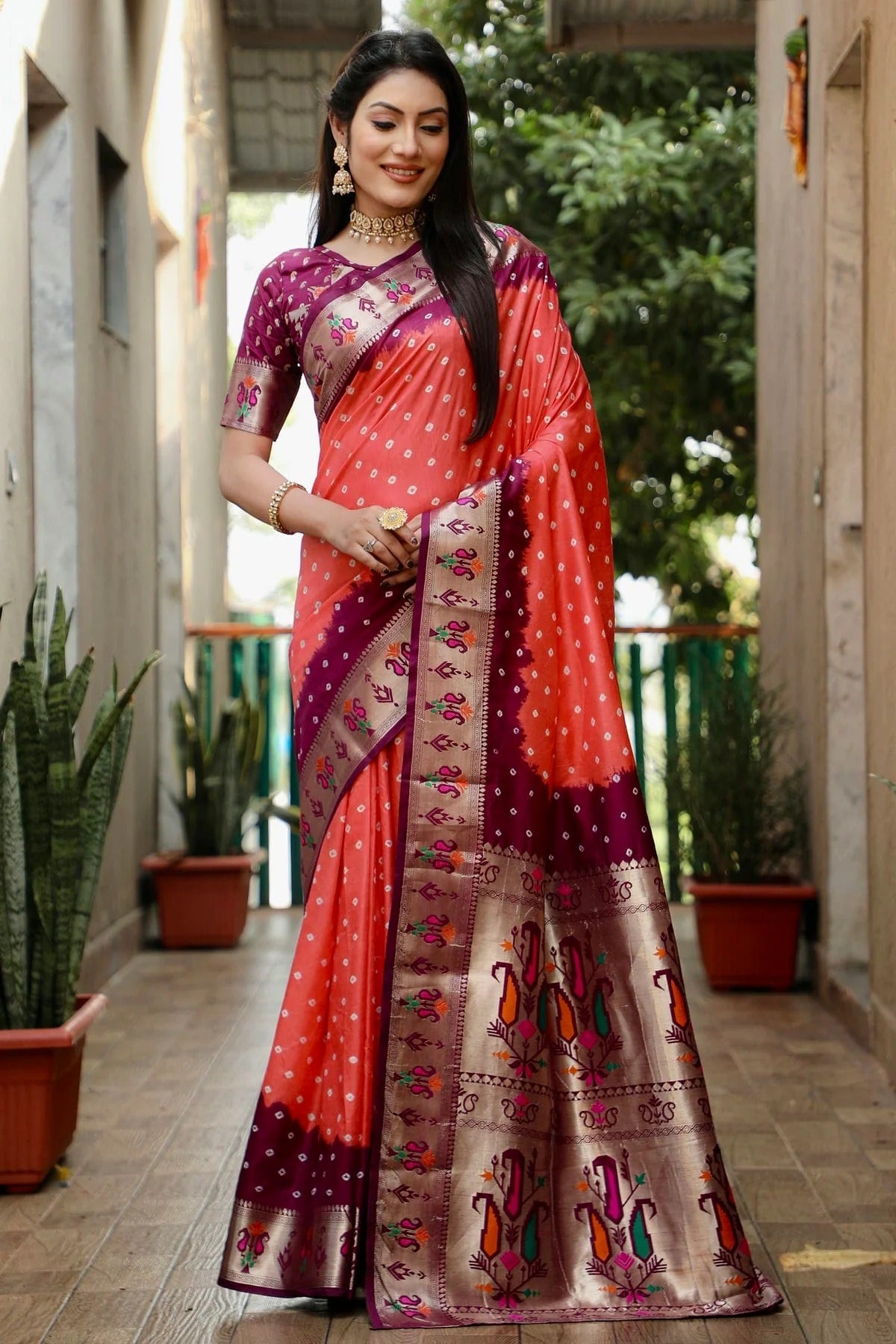 Peach Pink Colour Dola Silk Paithani Saree SD1110901