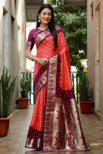 Peach Pink Colour Dola Silk Paithani Saree SD1110901