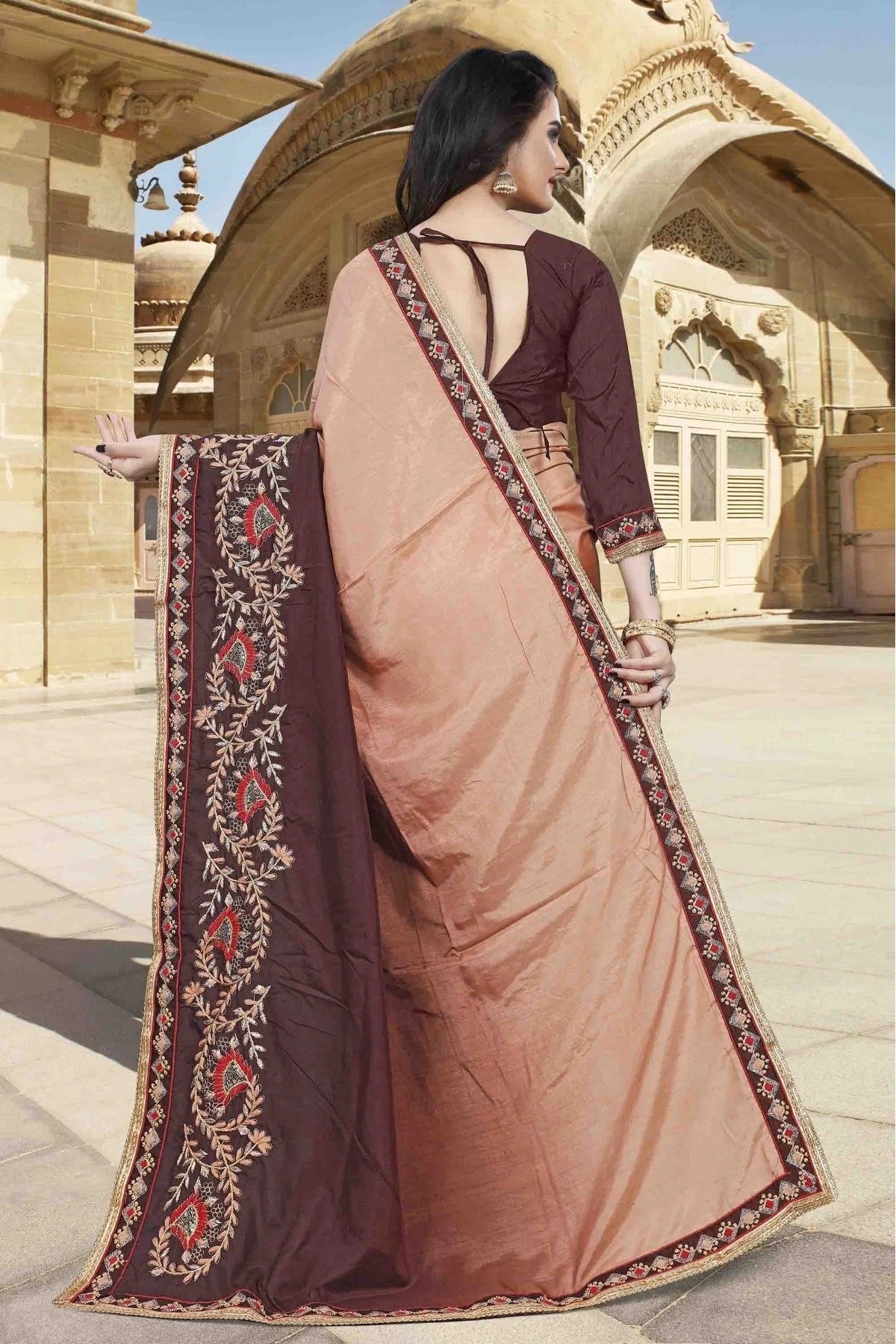 Peach and Brown Colour Dola Silk Designer Saree SD1120550 A