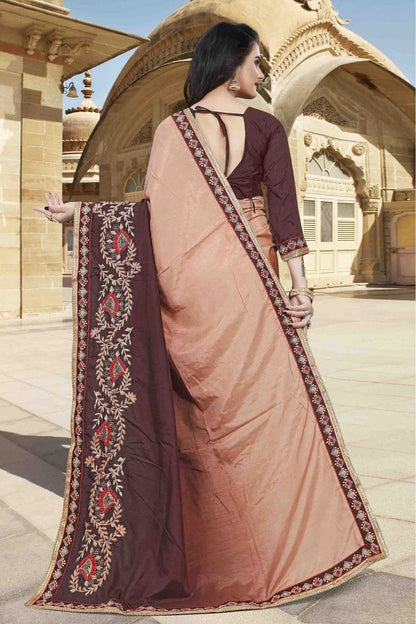 Peach and Brown Colour Dola Silk Designer Saree SD1120550 A