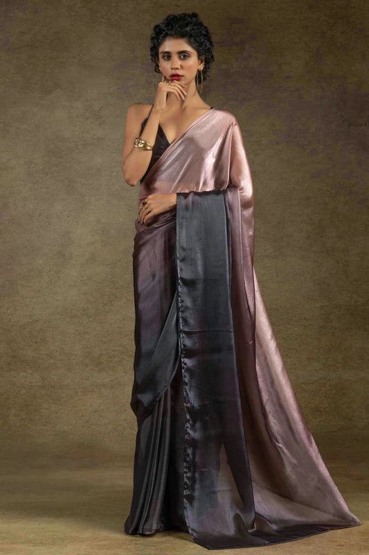 Peach and Coffee Colour Fendi Satin Silk Ready To Wear Saree SD1122017