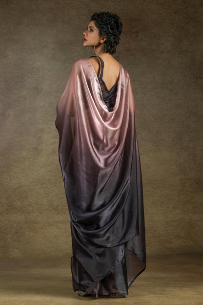 Peach and Coffiee Colour Fendi Satin Silk Ready To Wear Saree