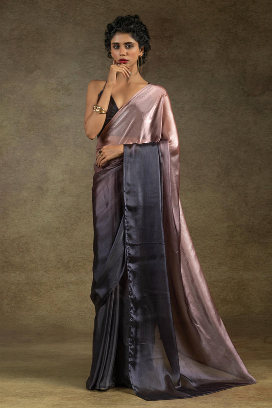 Peach and Coffiee Colour Fendi Satin Silk Ready To Wear Saree