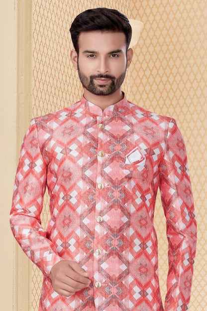 Peach and Pink Colour Jacquard Sherwani SH1040255 A