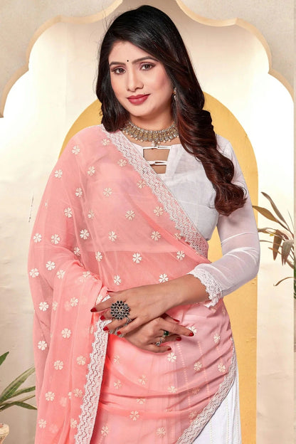 Peach and White Colour Georgette Half N Half Saree SD1091063 A