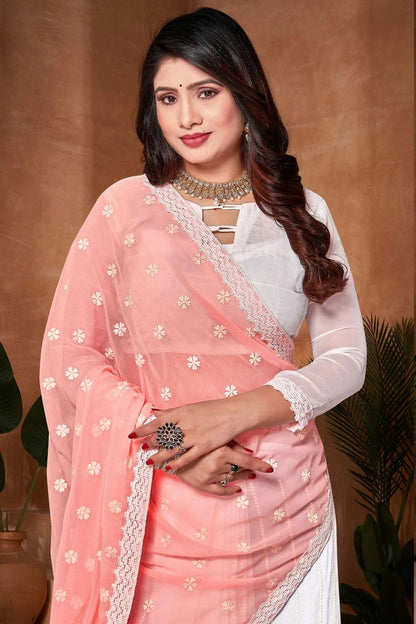 Peach and White Colour Georgette Half N Half Saree SD1091189 A