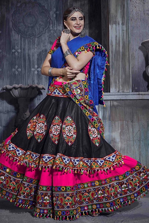 Pink And Black Colour Art Silk Navratri Lehenga Choli LC1240064