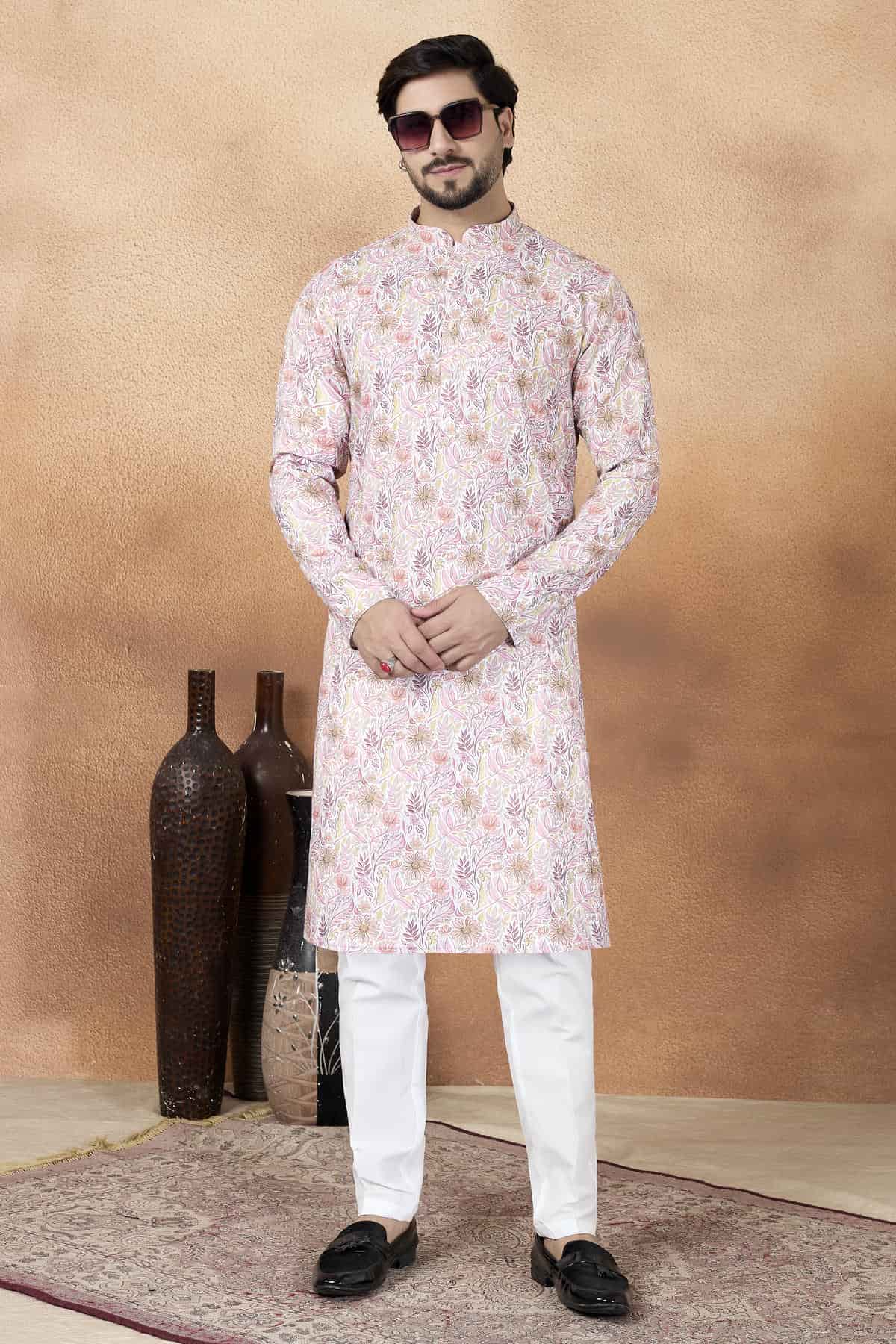 Pink Colour Art Silk Digital Print Work Kurta Pajama