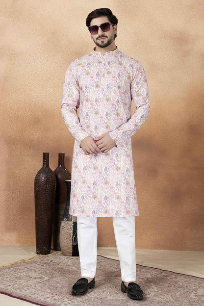 Pink Colour Art Silk Digital Print Work Kurta Pajama