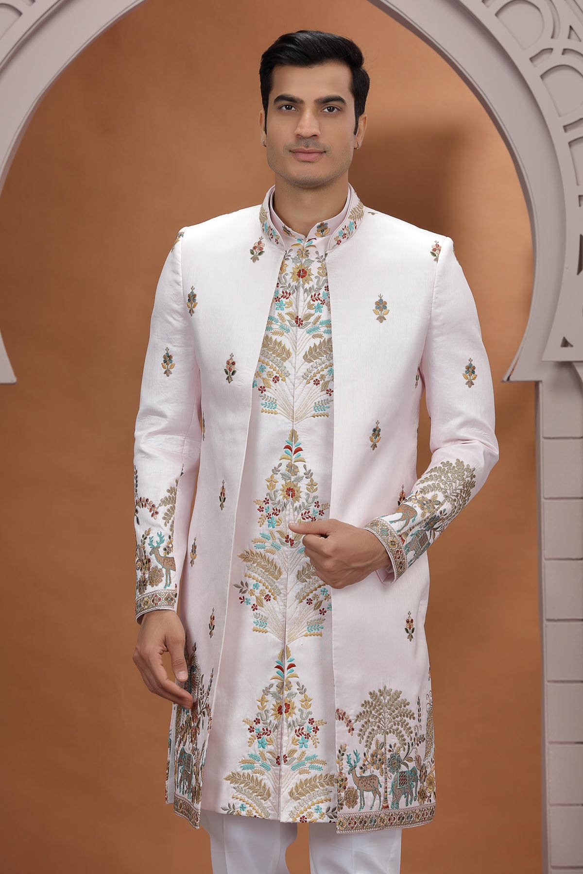 Pink Colour Art Silk Embroidery 3 Pcs Indo Western