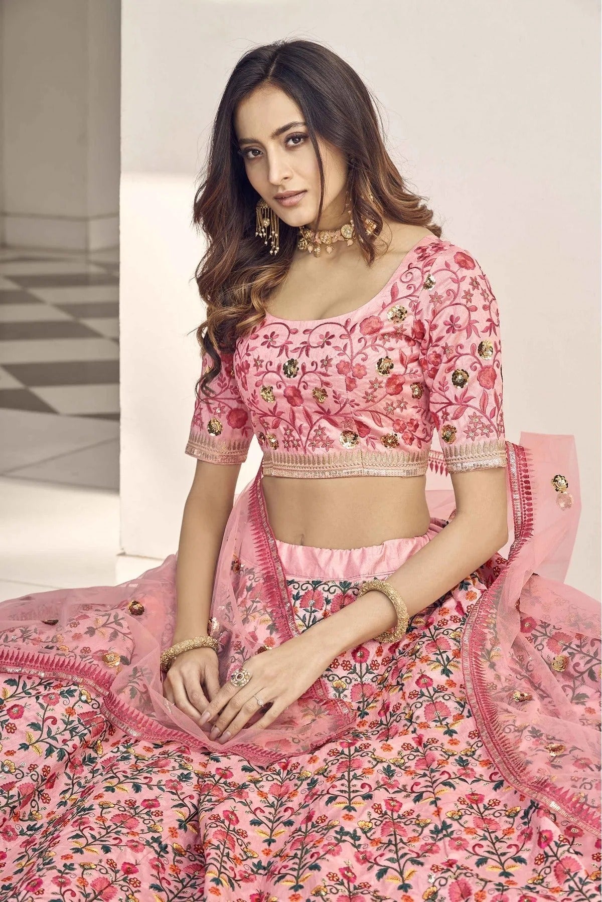Pink Colour Art Silk Embroidery Lehenga Choli LC1150100 B