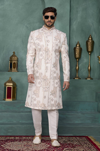 Pink Colour Art Silk Embroidery Work Sherwani