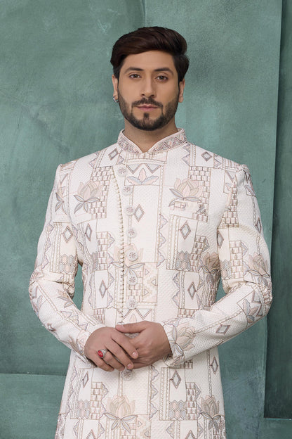 Pink Colour Art Silk Embroidery Work Sherwani