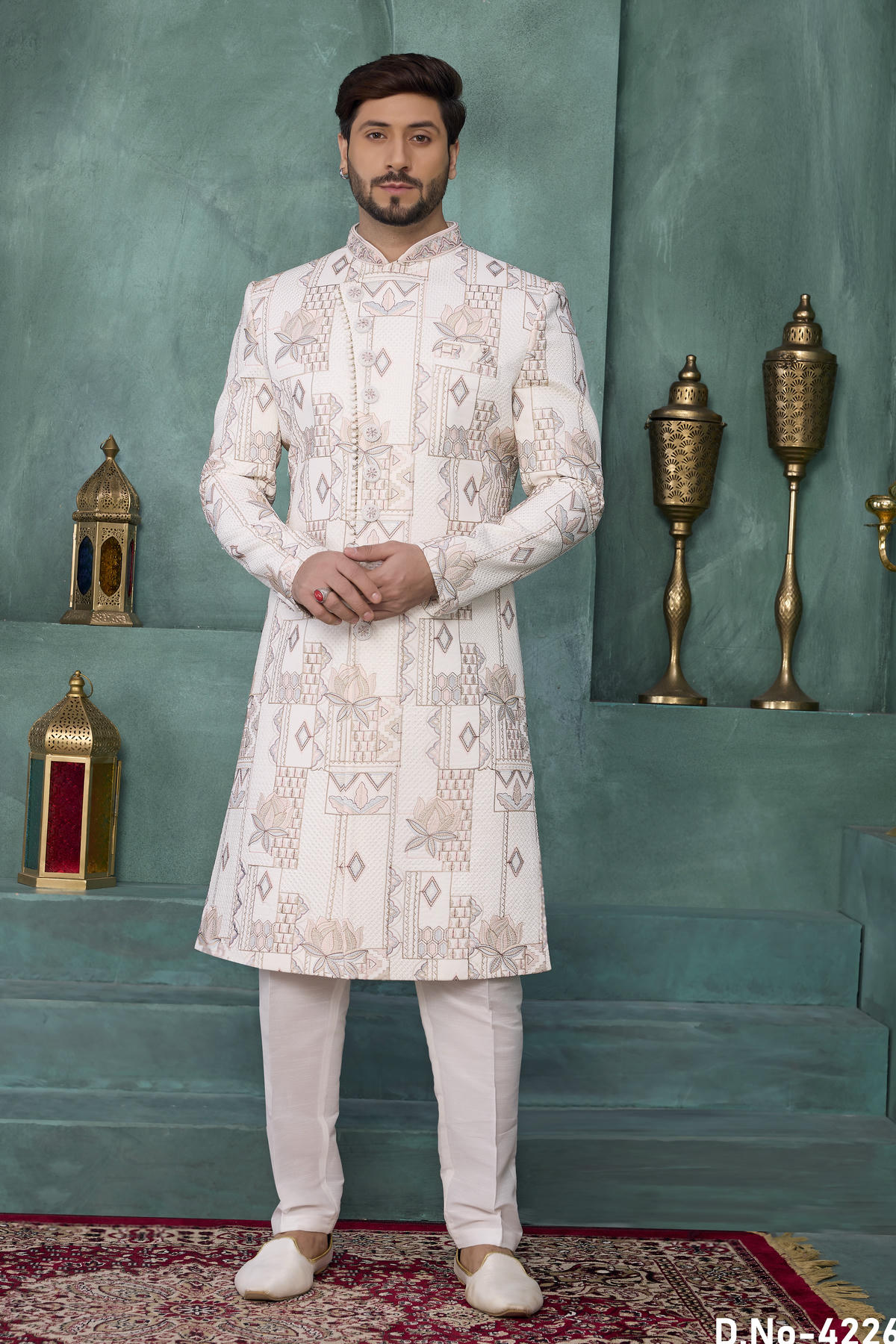 Pink Colour Art Silk Embroidery Work Sherwani