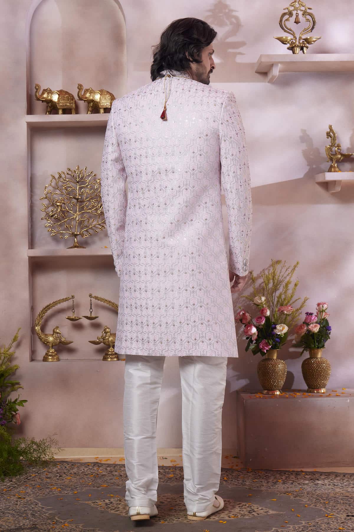 Pink Colour Art Silk Embroidery Work Sherwani