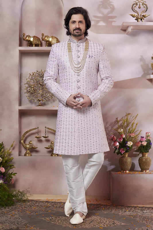 Pink Colour Art Silk Embroidery Work Sherwani