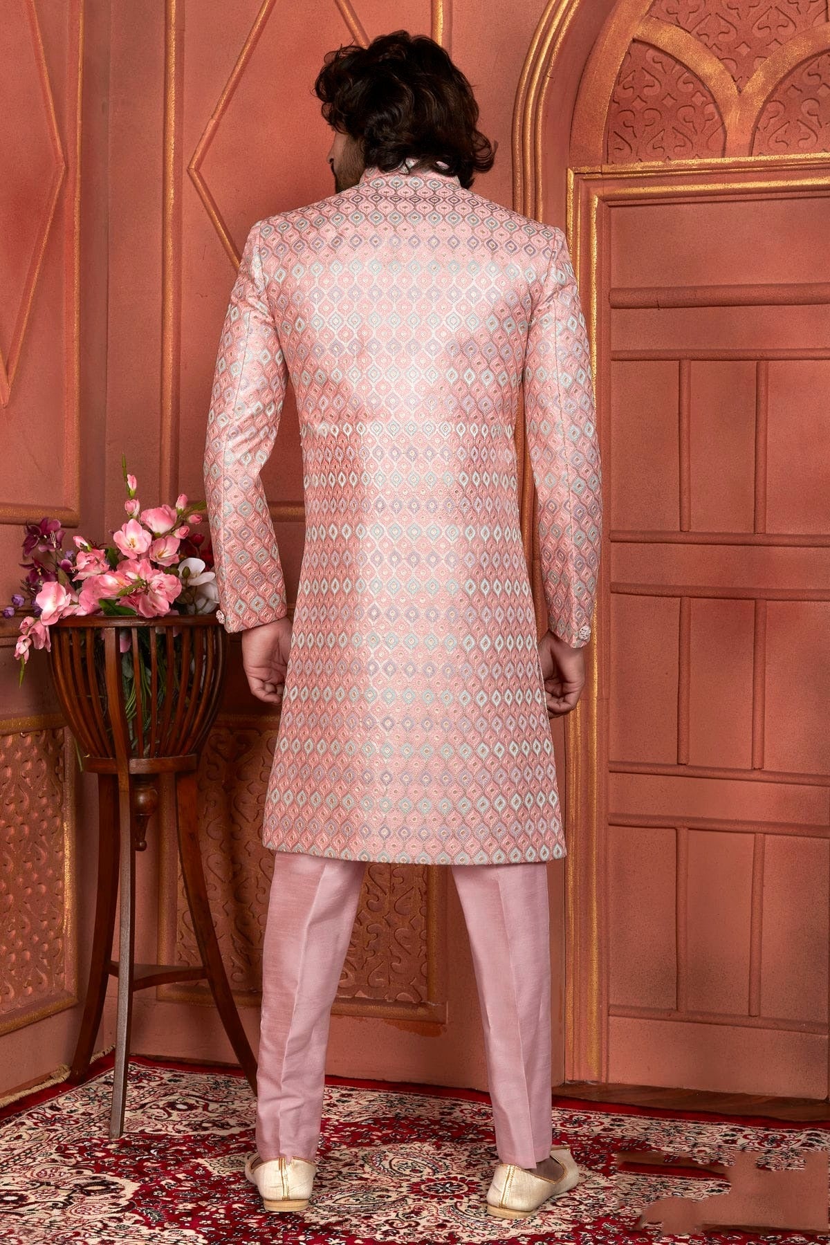 Pink Colour Art Silk Indowestern Sherwani With Aligadhi Pant SH1230006 B
