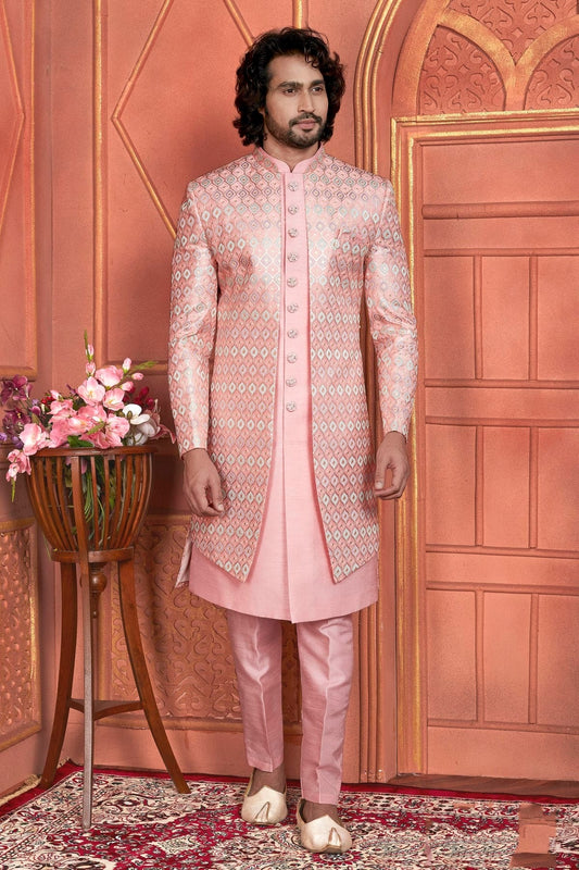 Pink Colour Art Silk Indowestern Sherwani With Aligadhi Pant SH1230006