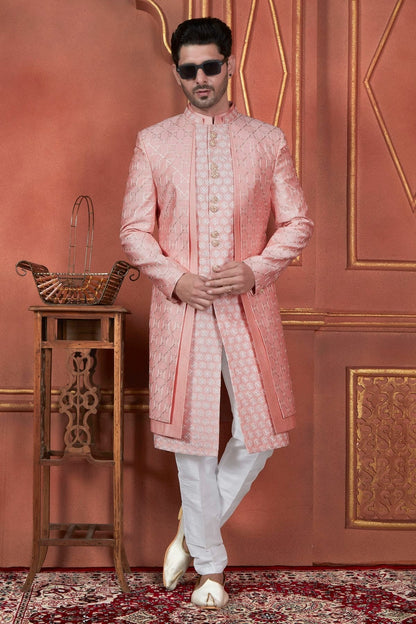 Pink Colour Art Silk Indowestern Sherwani With Aligadhi Pant SH1230086 A