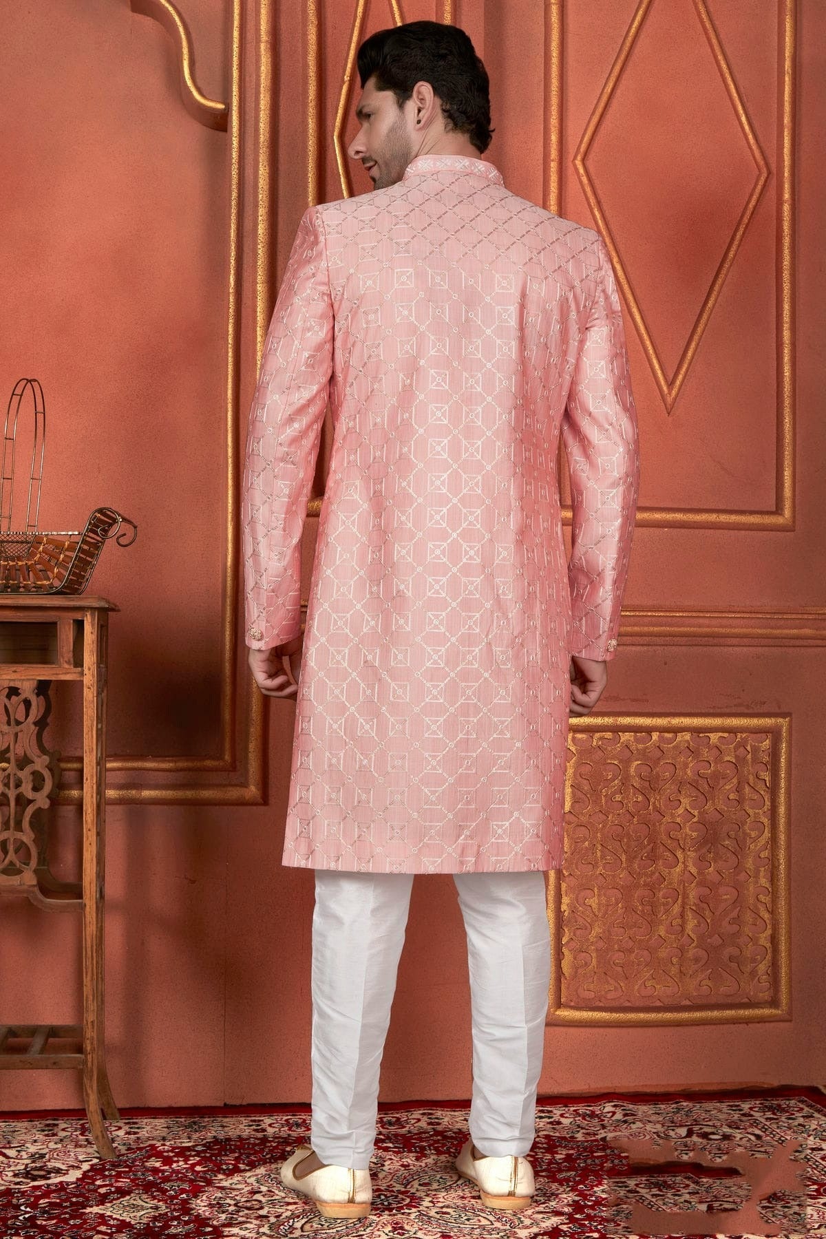 Pink Colour Art Silk Indowestern Sherwani With Aligadhi Pant SH1230086 B