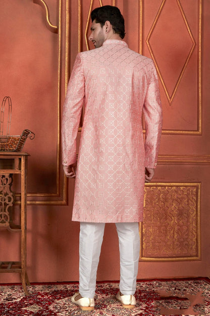 Pink Colour Art Silk Indowestern Sherwani With Aligadhi Pant SH1230086 B