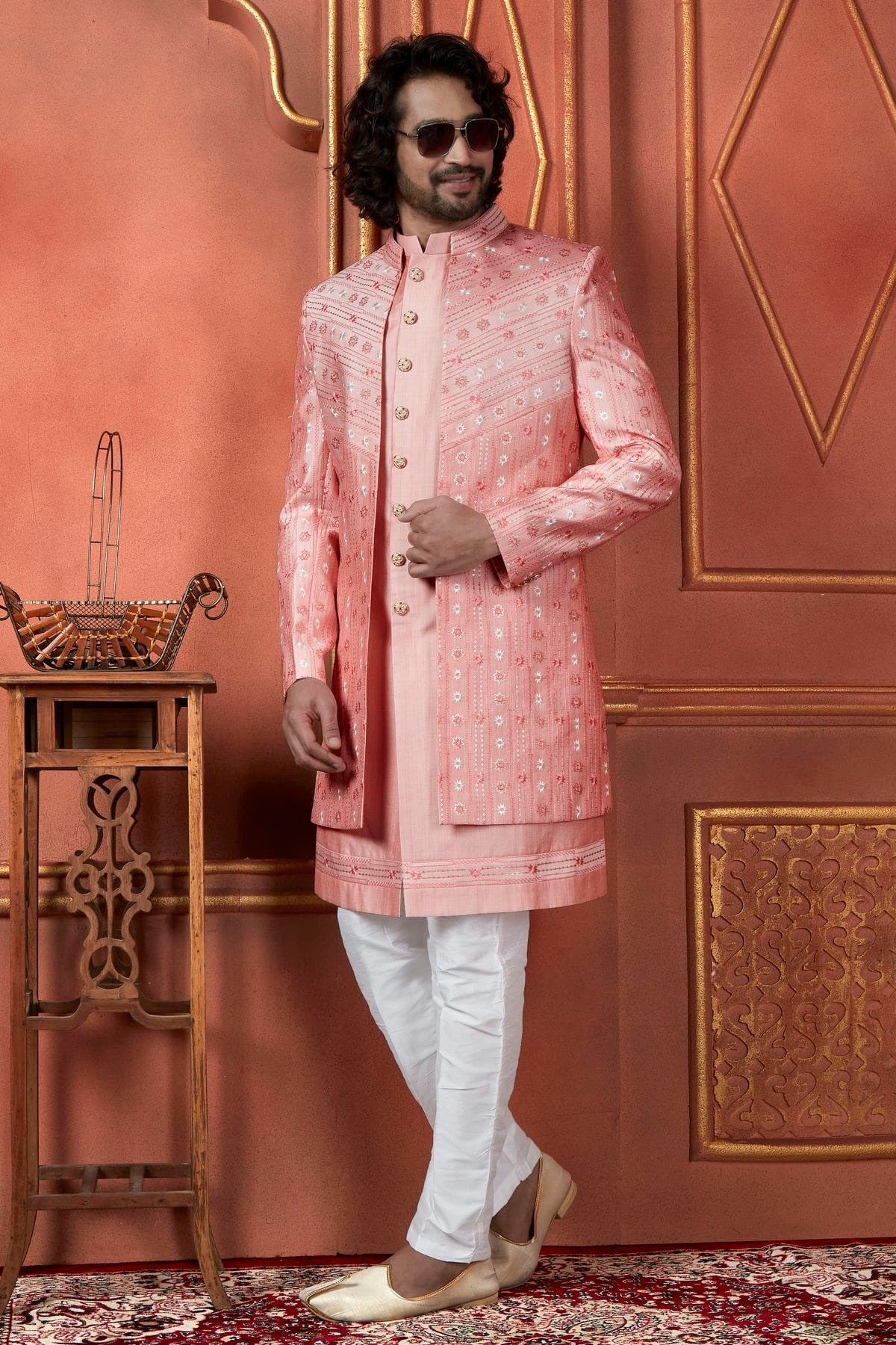 Pink Colour Art Silk Indowestern Sherwani With Aligadhi Pant SH1230093 A