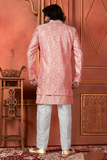 Pink Colour Art Silk Indowestern Sherwani With Aligadhi Pant SH1230093 B