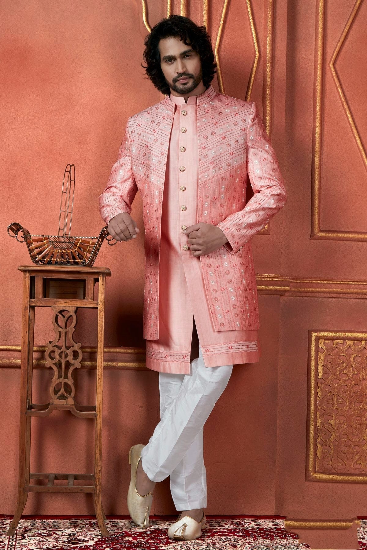 Pink Colour Art Silk Indowestern Sherwani With Aligadhi Pant SH1230093