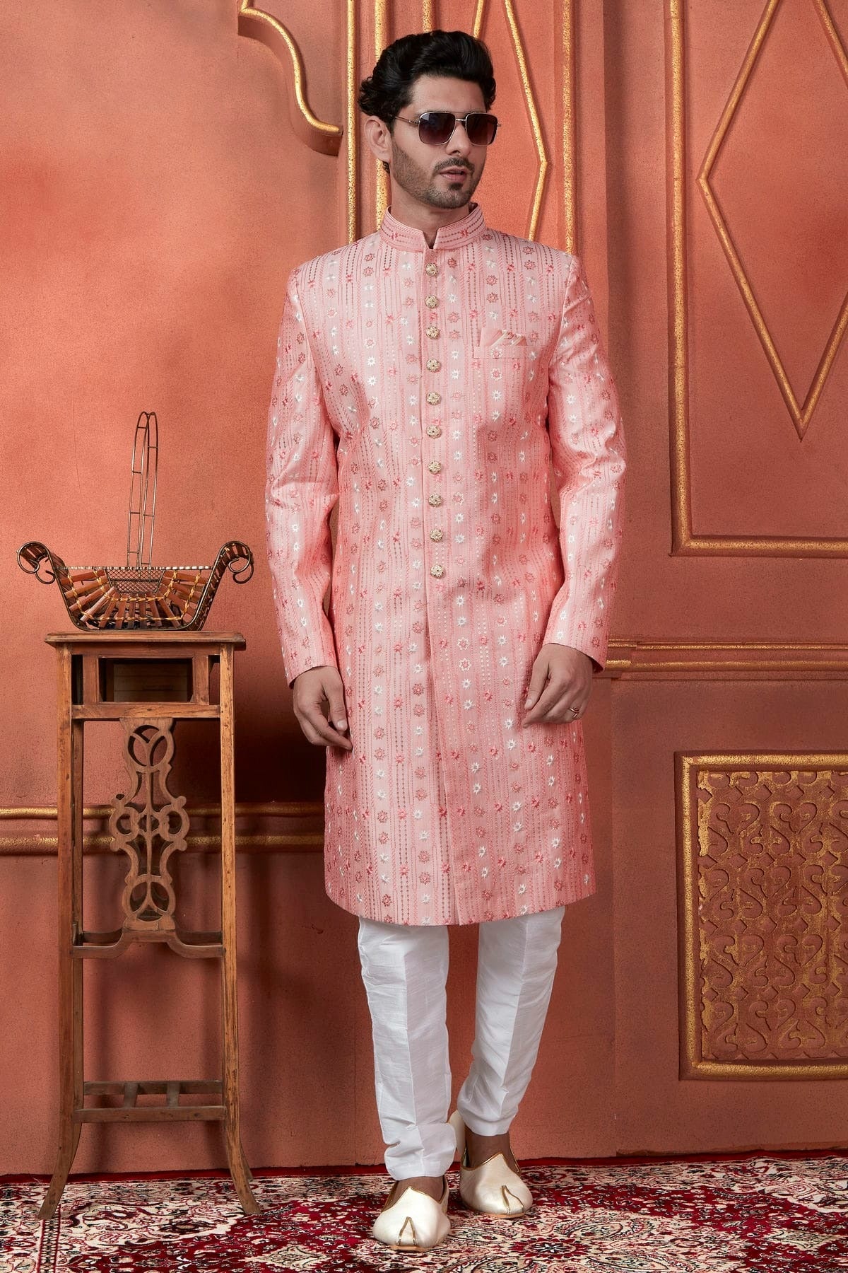 Pink Colour Art Silk Indowestern Sherwani With Aligadhi Pant SH1230095 A