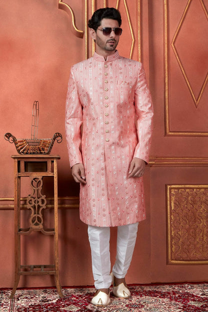 Pink Colour Art Silk Indowestern Sherwani With Aligadhi Pant SH1230095 A