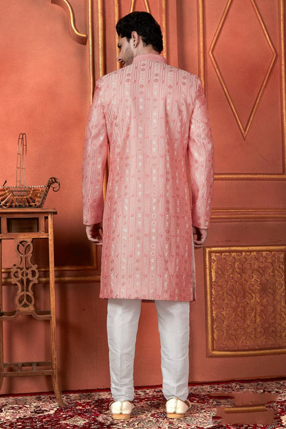 Pink Colour Art Silk Indowestern Sherwani With Aligadhi Pant SH1230095 B