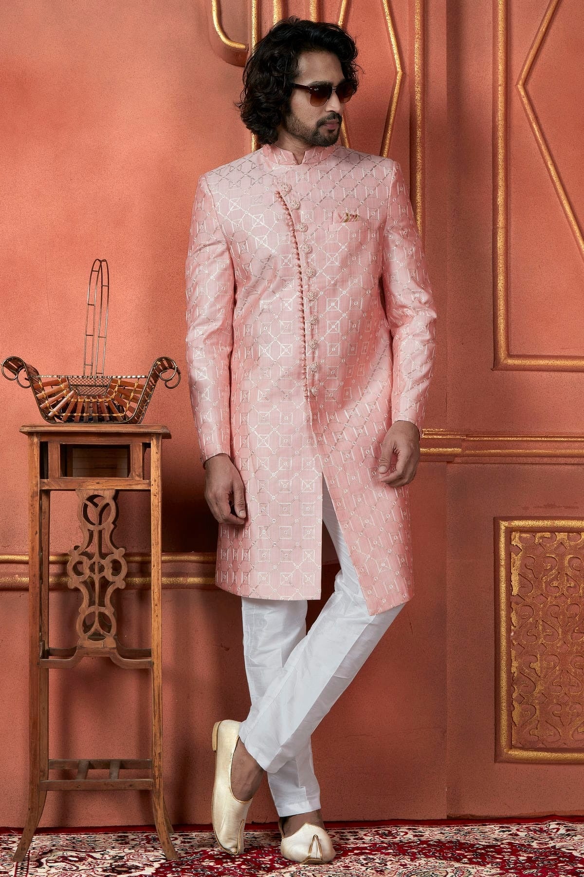 Pink Colour Art Silk Indowestern Sherwani With Aligadhi Pant SH1230099 A