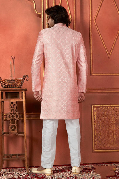Pink Colour Art Silk Indowestern Sherwani With Aligadhi Pant SH1230099 B