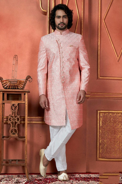Pink Colour Art Silk Indowestern Sherwani With Aligadhi Pant SH1230099
