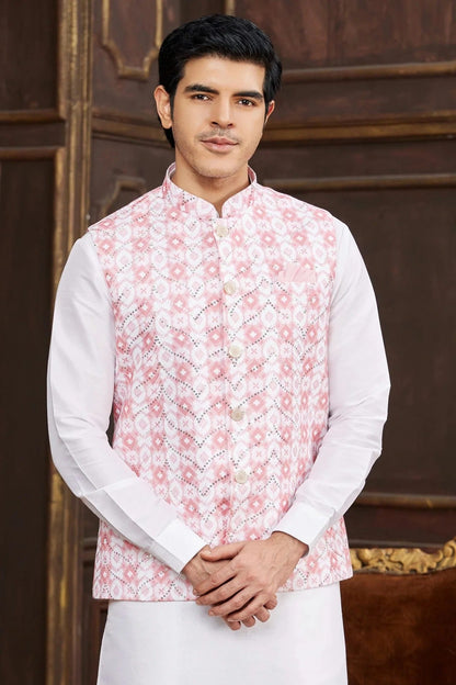Pink Colour Art Silk Kurta Pajama With Jacket KP1230256 B