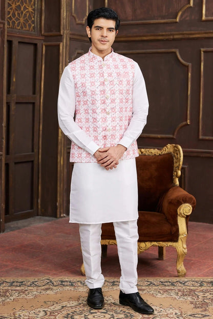 Pink Colour Art Silk Kurta Pajama With Jacket KP1230256