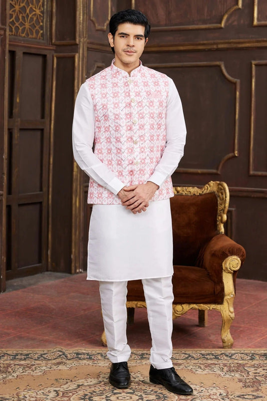 Pink Colour Art Silk Kurta Pajama With Jacket KP1230256