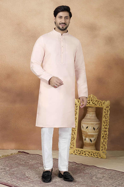 Pink Colour Art Silk Pintux Work Kurta Pajama