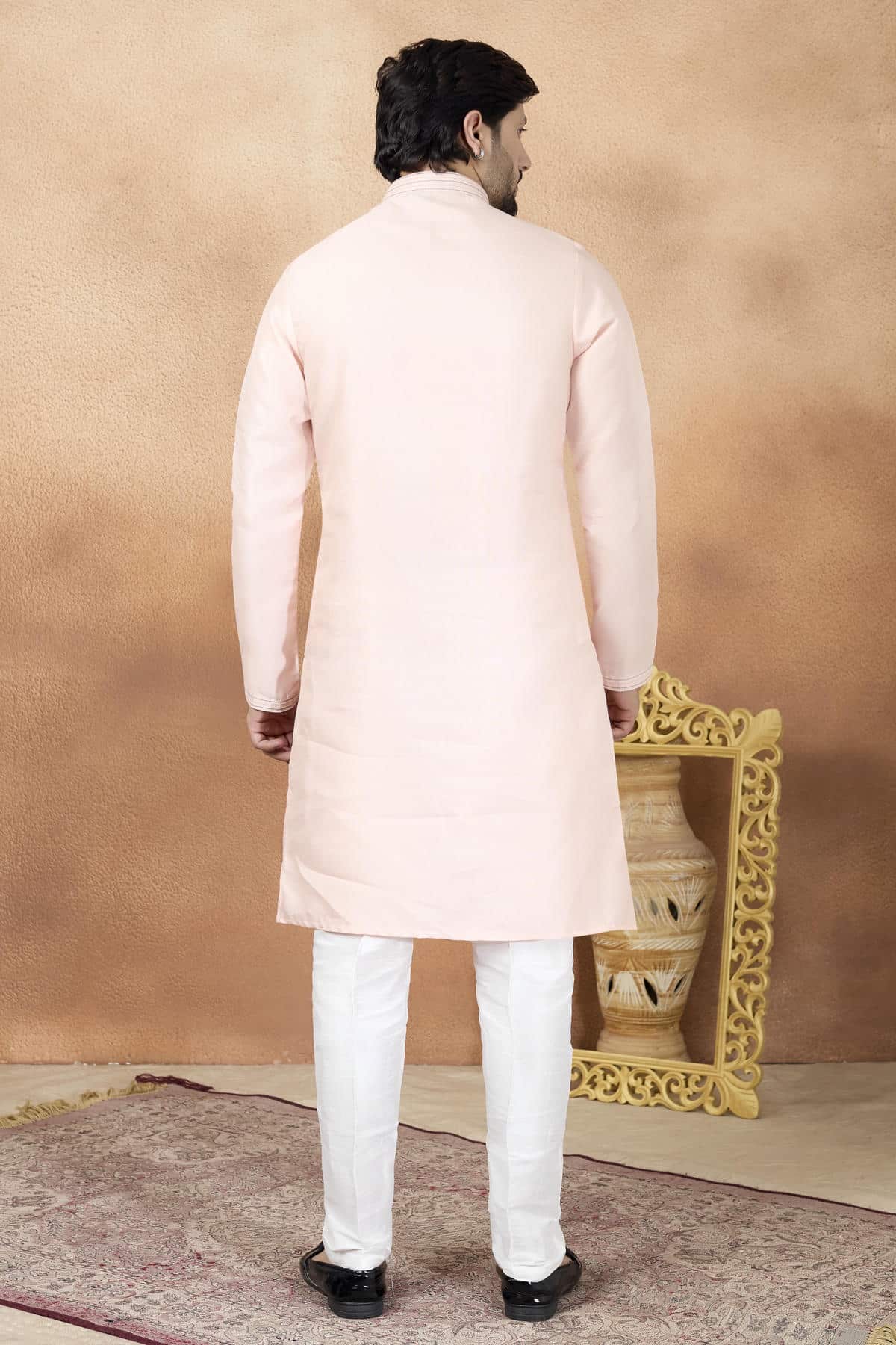 Pink Colour Art Silk Pintux Work Kurta Pajama