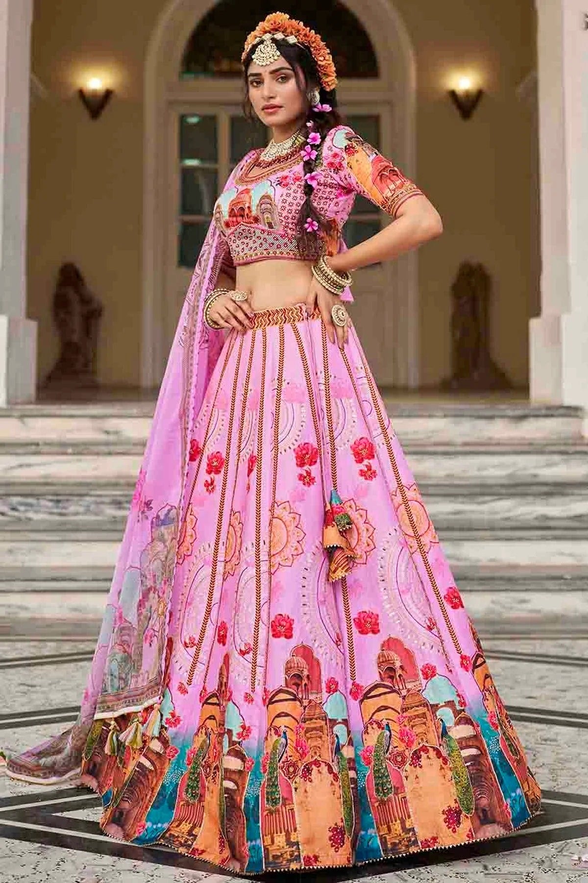 Pink Colour Art Silk Printed and Hand Work Lehenga Choli LC1080969 A