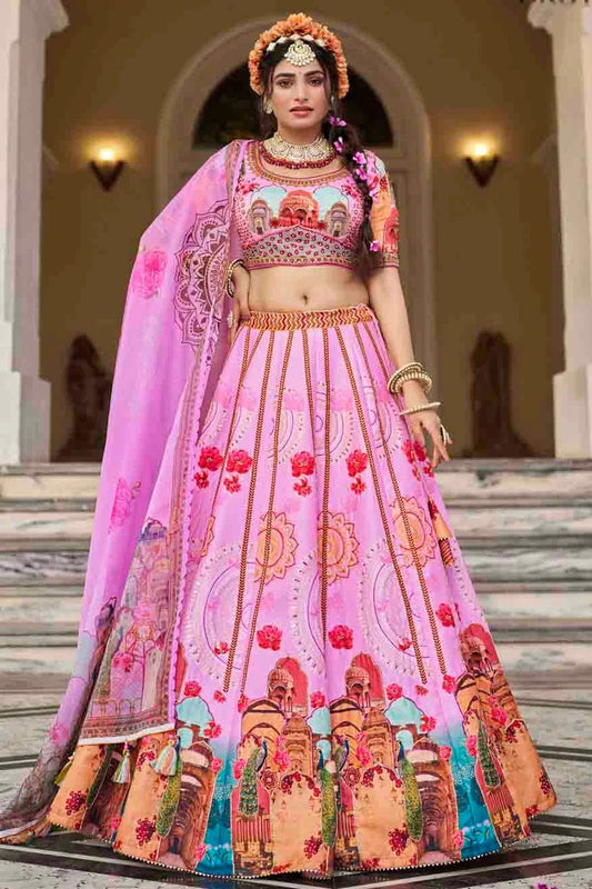 Pink Colour Art Silk Printed and Hand Work Lehenga Choli LC1080969