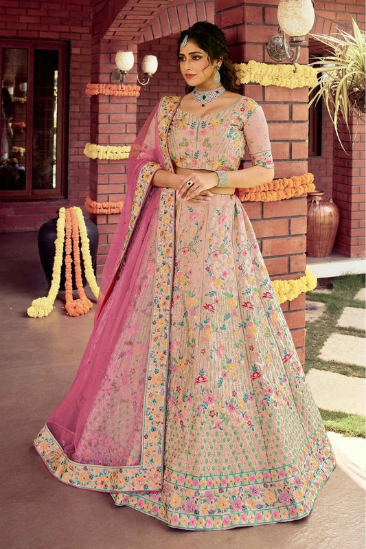 Pink Colour Art Silk Resham Work Lehenga Choli LC1080122