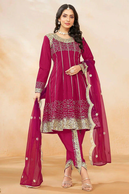 Pink Colour Art Silk Semi Stitched Patiala Suit SM1050600