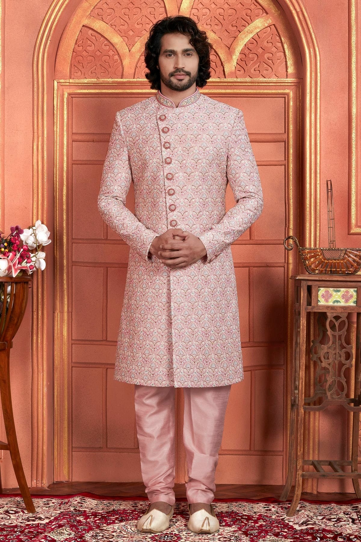 Pink Colour Art Silk Sherwani With Churidar Pant SH1230048 A