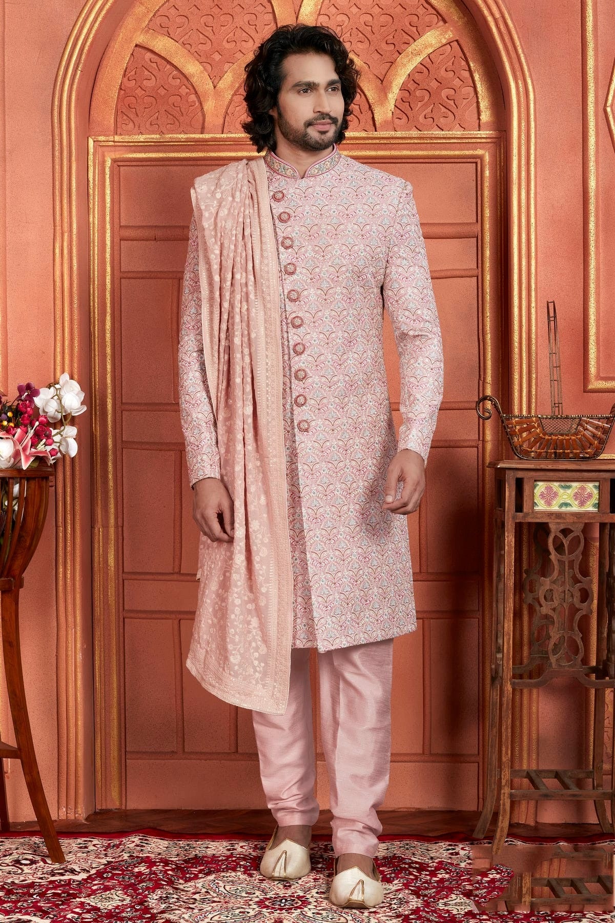 Pink Colour Art Silk Sherwani With Churidar Pant SH1230048