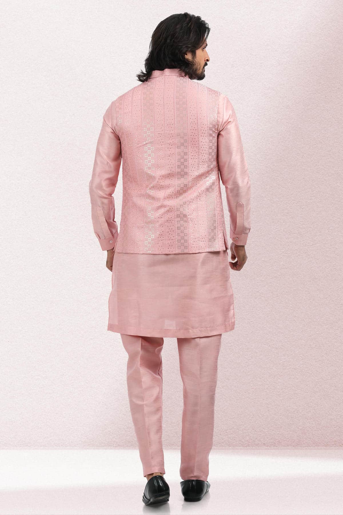 Pink Colour Art Silk Thread Work Kurta Pajama With Jacket