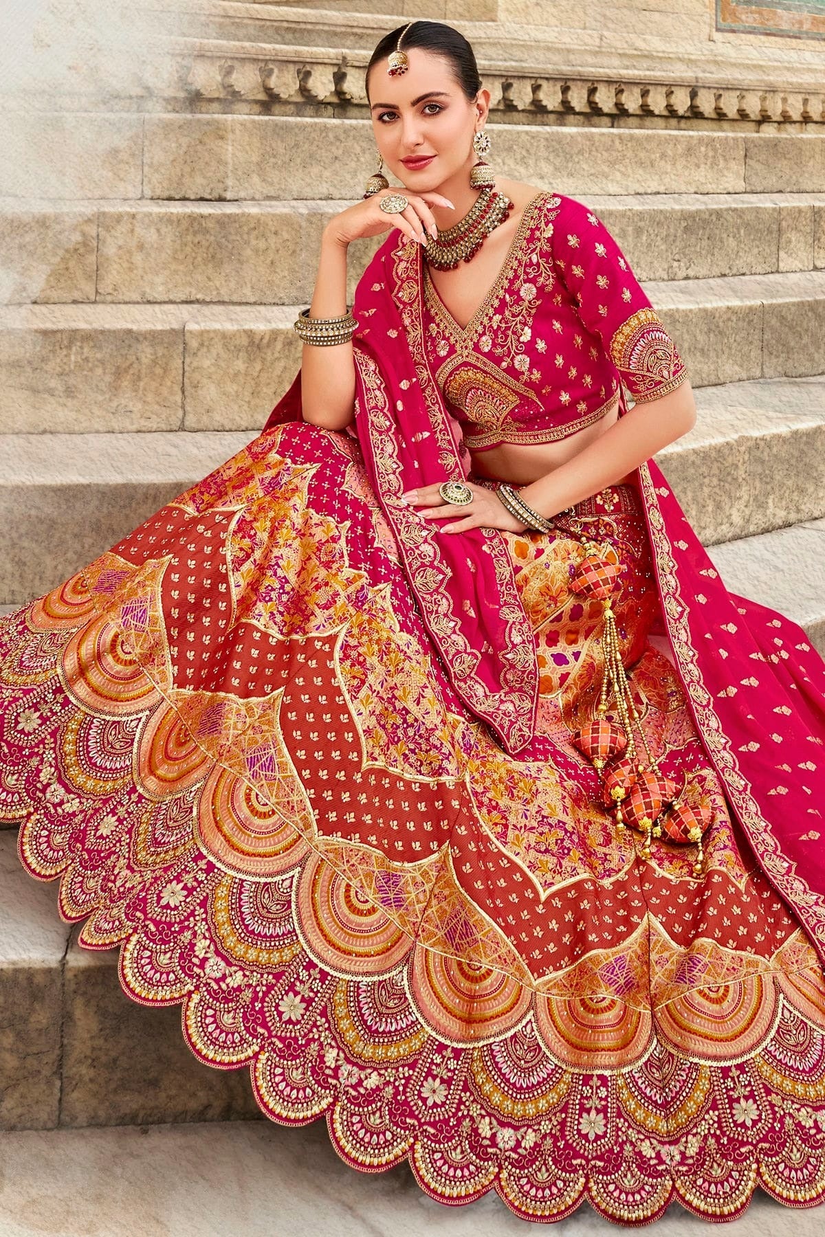 Pink Colour Banarasi Silk Bridal Lehenga Choli LC1290103 A